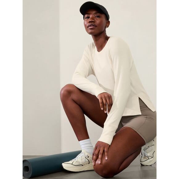 ATHLETA 2024 Coaster Luxe Rib High Hip Sweatshirt Magnolia White Sz L P {F9} - Picture 2 of 8